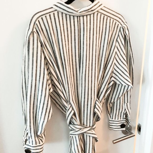 Zara Dresses Zara Linen Blend Button Striped Belted Dress L Poshmark
